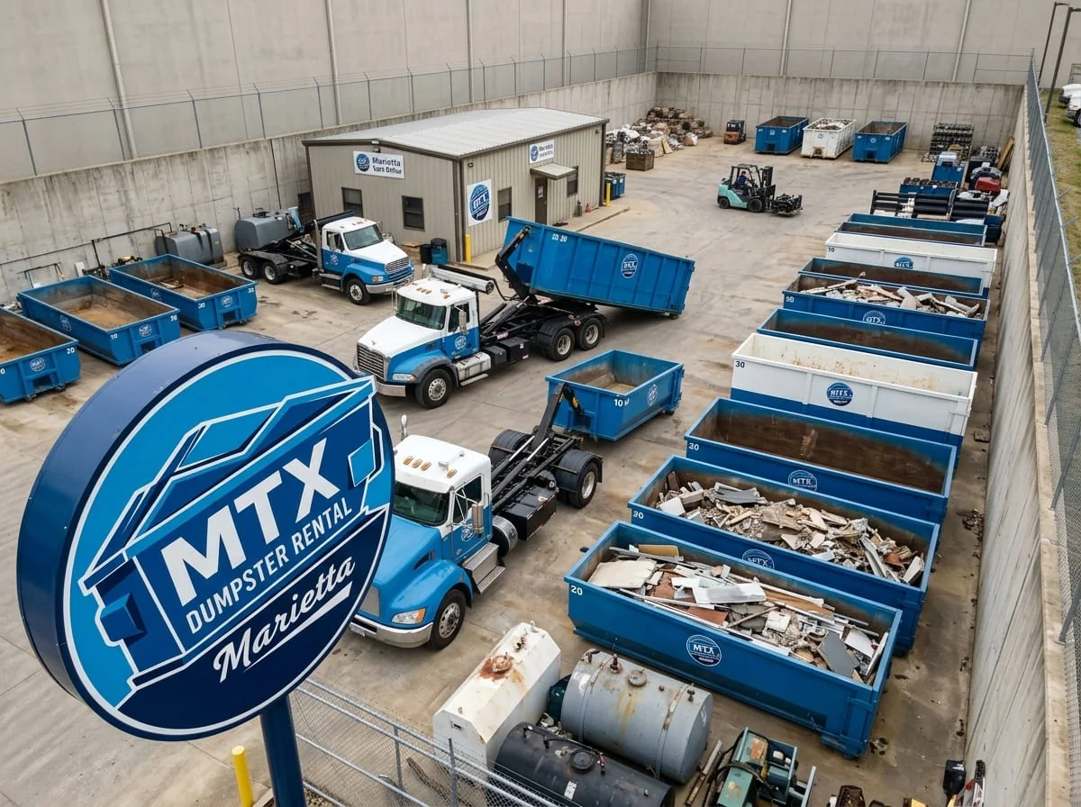 Serving the Marietta area MTX Dumpster Rental Marietta container placed in a Marietta driveway